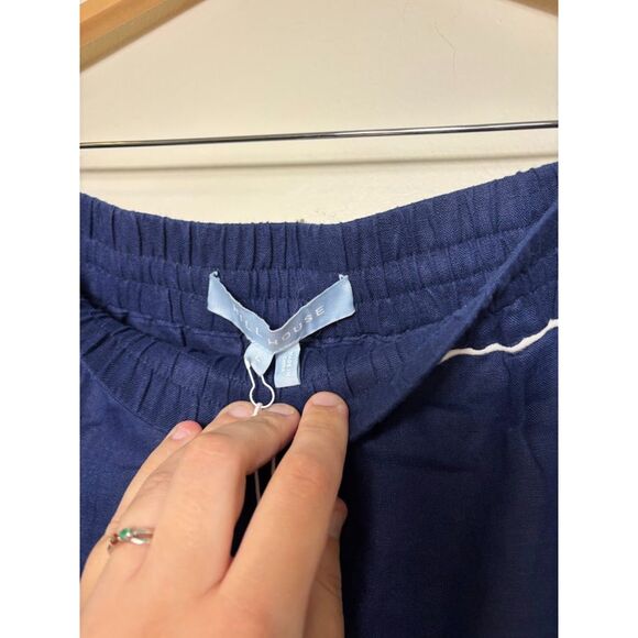Hill House Tuckernuck Skylar Pants Women's Large Navy Blue NWT Linen Wide Leg - Picture 5 of 7